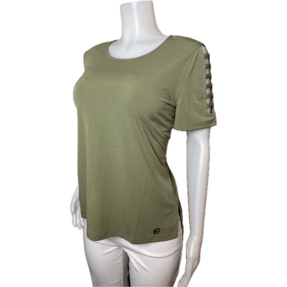F. Michael Kors Blouse Size L Green Top Short Sleeve Round Neck NWT $68